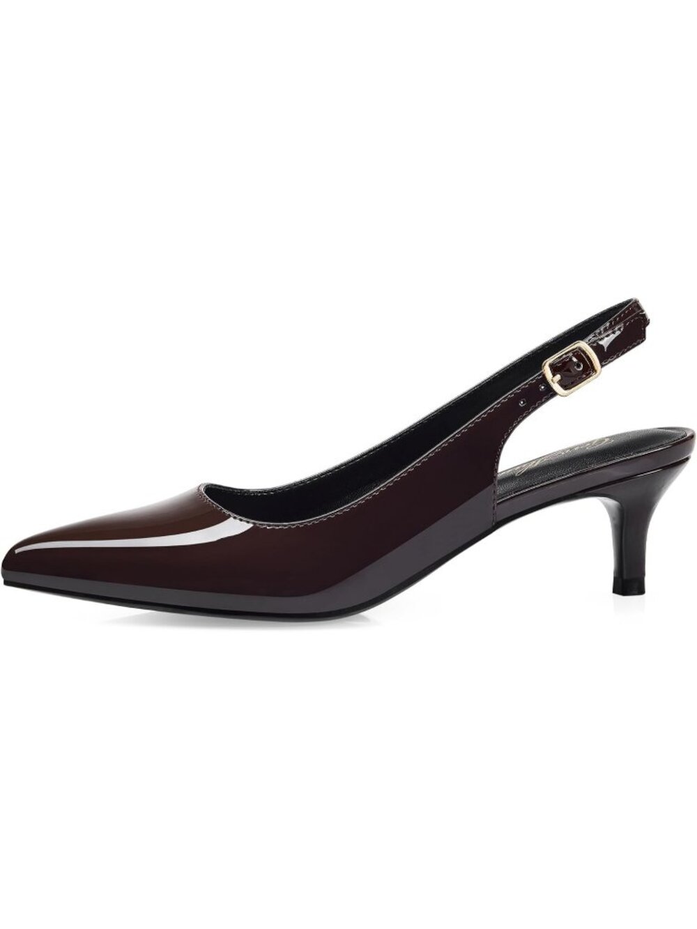 Women's Coffee Patent Slingback Pump Closed Toe Elegant Low Kitten Heel Shoes